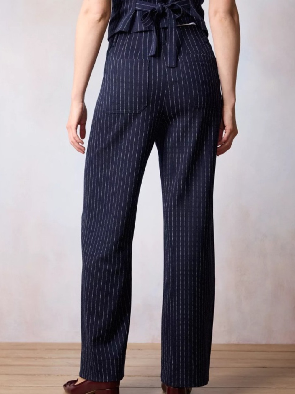 Lauren Conrad Super High Rise Wide Leg Navy Stripe Trouser Pants Stretch 2